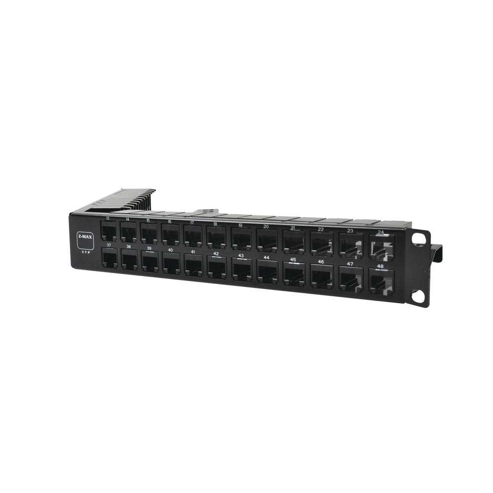 Patch Panel UTP Z-MAX Categoría 6A, de 48 Puertos, Angulado, 1UR