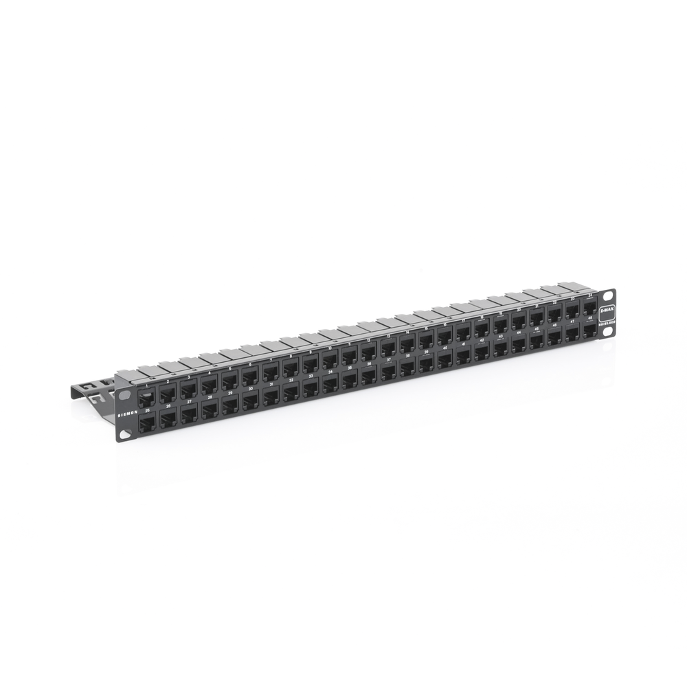 Patch Panel Z-Max de 48 Puertos, Blindado, Precargado con Jacks Categoría 6A, Plano, 1UR