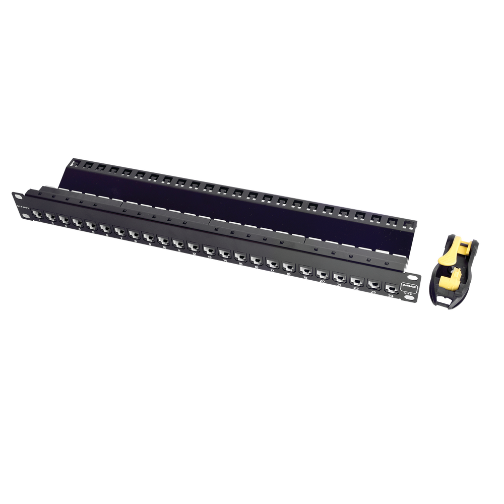 Patch Panel UTP Z-MAX de 24 Puertos, Precargado con Jacks Categoría 6, Plano, 1UR