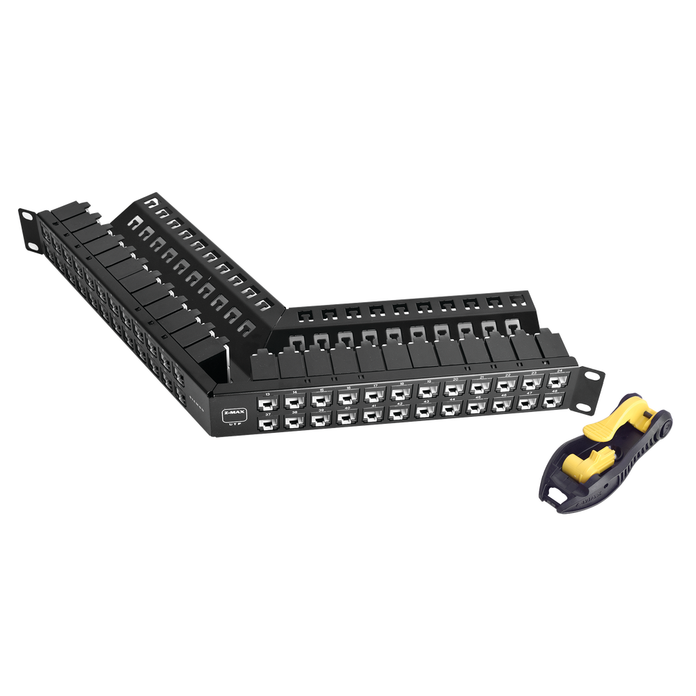 Patch Panel UTP Z-MAX Precargado con Jacks Categoría 6, de 48 puertos, Angulado, 1UR