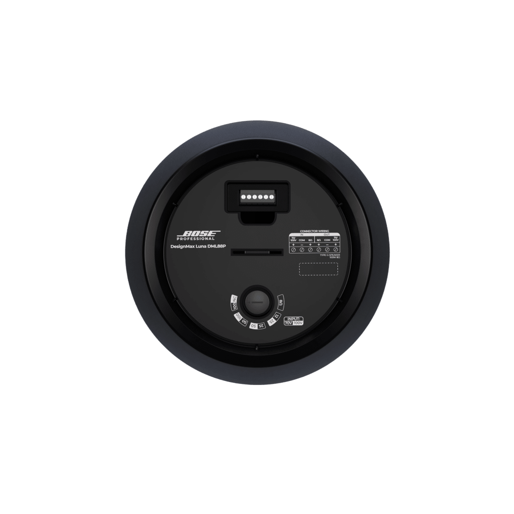 Altavoz Colgante Luna | Designmax | Sistema de Rango Extendido | Array Circular Ring Array™ 8 Drivers | Woofer 8" Integrado | Cobertura 140° | Color Negro