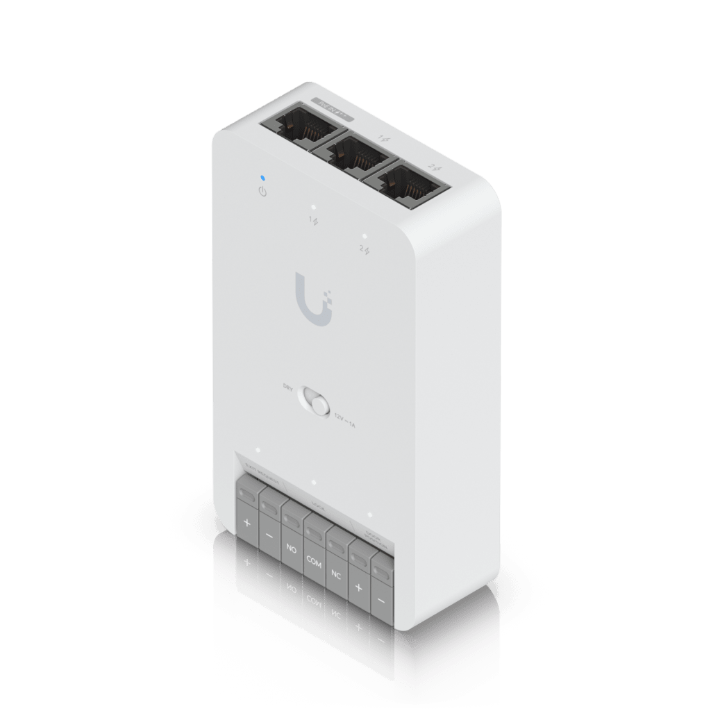 Centro de Control de Acceso Compacto Ubiquiti UniFi / Terminal de Bloqueo 12V / Entradas Adicionales Sensor y Botón / Alimentación PoE++ / Conexión para Dos Lectores o Cámaras / Uso Interior