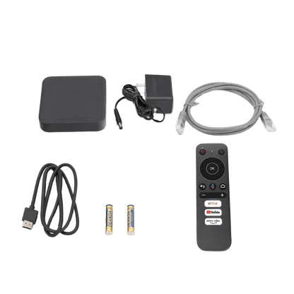 STB 4K Android con Google TV / Alto Rendimiento / Conexión Wi-Fi y por Cable / Control Remoto Bluetooth / Salida HDMI / Software de Gestion para ISP´s