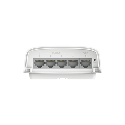 Switch PoE Omada Para Exterior / 1 Puerto PoE++ IN 802.3 af/at/bt / 4 Puertos PoE+ OUT Gigabit / Adminstración Centralizada Omada