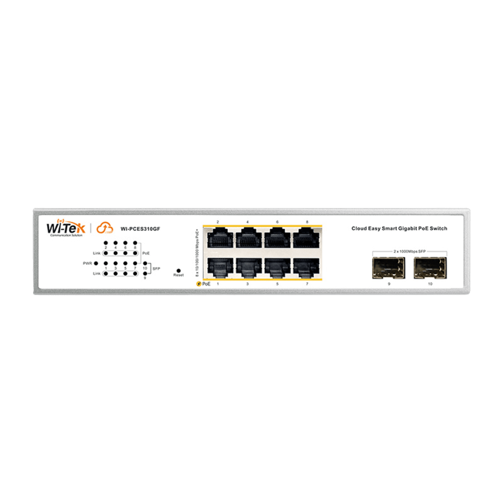 Switch Administrable PoE  / 8 puertos PoE af/at Gigabit /  2 x SFP Gigabit / Administración Cloud Gratuita / Presupuesto 120 W