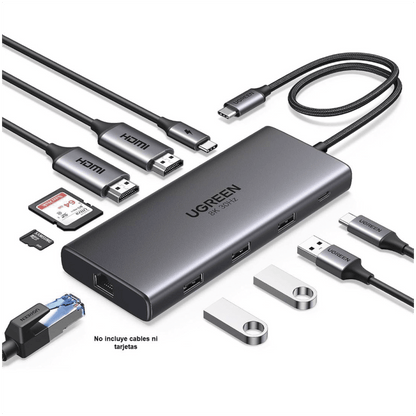 Docking Station USB-C Hub 10 en 1 UGREEN Revodok Pro 210 / Dual HDMI 4K 60Hz y 8K 30Hz / 3 Puertos USB-A + USB-C 3.0 / Carga PD 100W / Ethernet Gigabit 1000M / Lector Tarjetas SD y TF / Compatible Windows y macOS