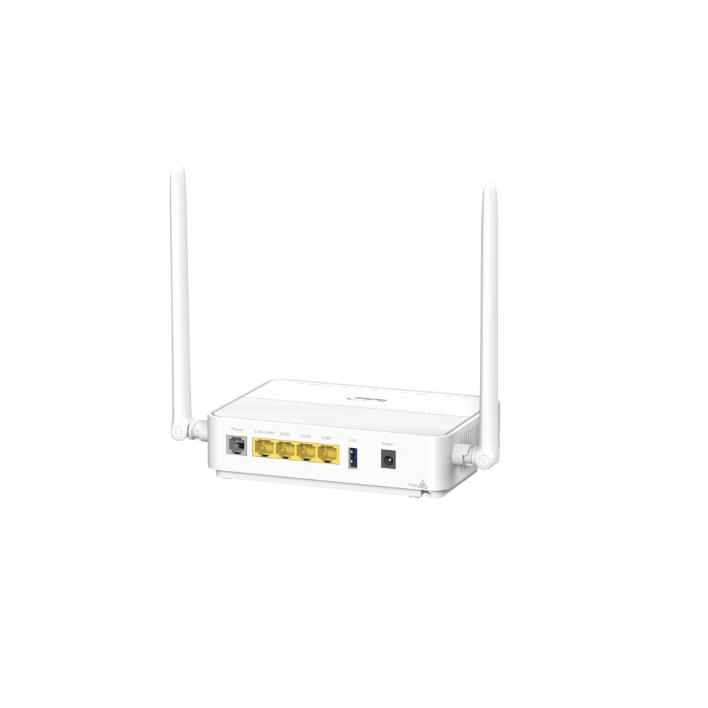 ONU FTTO, WIFI 7 2.4 GHz / 5GHz, 1 Puerto GPON, 4 Puertos GE, 1 Puerto POTS