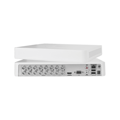 DVR 16 Canales TurboHD + 2 Canales IP / 2 Megapixel (1080p) Lite / Acusense Lite (Evita Falsas Alarmas) / Audio por Coaxitron y Bidireccional / 1 Bahía de Disco Duro / H.265+ / Salida de Video Full HD