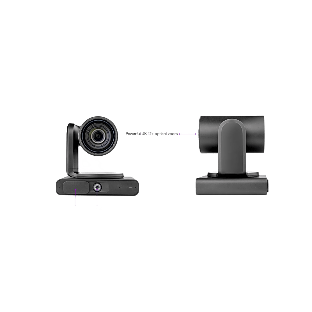 Cámara PTZ 4K Dual | Microsoft Teams Certified | 12x Zoom Óptico + Lente Panorámico 119° | Triple Micrófono Array | AI Auto-Framing | Speaker Tracking | Smart Gallery | PoE+ | USB 3.0
