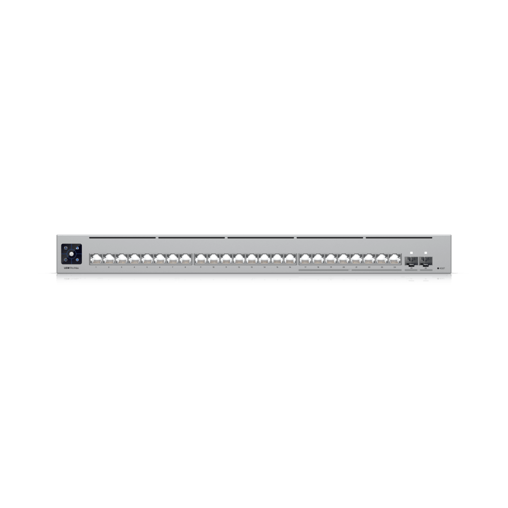 UniFi Switch Pro Max 24 – Switch Capa 3 con 24 Puertos (8 × 2.5 GbE y 16 × 1 GbE), 2 Puertos SFP+ 10G y Pantalla Informativa Integrada