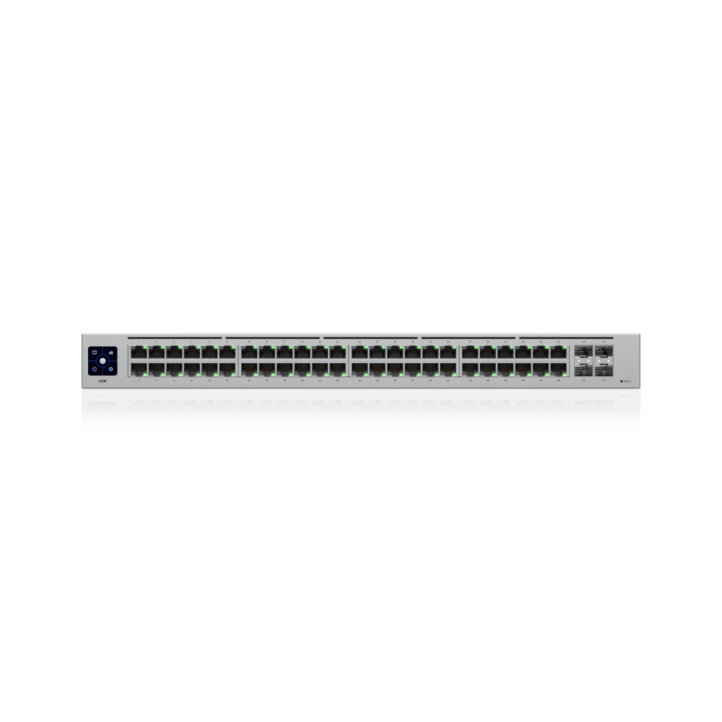 USW-48 — Switch Layer 2 de 48 Puertos GbE + 4 Puertos SFP con Diseño Fanless para Funcionamiento Totalmente Silencioso