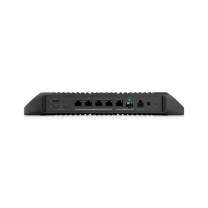 Cloud Gateway Industrial Rugerizado sin Ventilador con Puertos 10 GbE, 350W de Potencia Total para Despliegues PoE de Alta Densidad, Enrutamiento Avanzado y Almacenamiento microSD para Aplicaciones UniFi