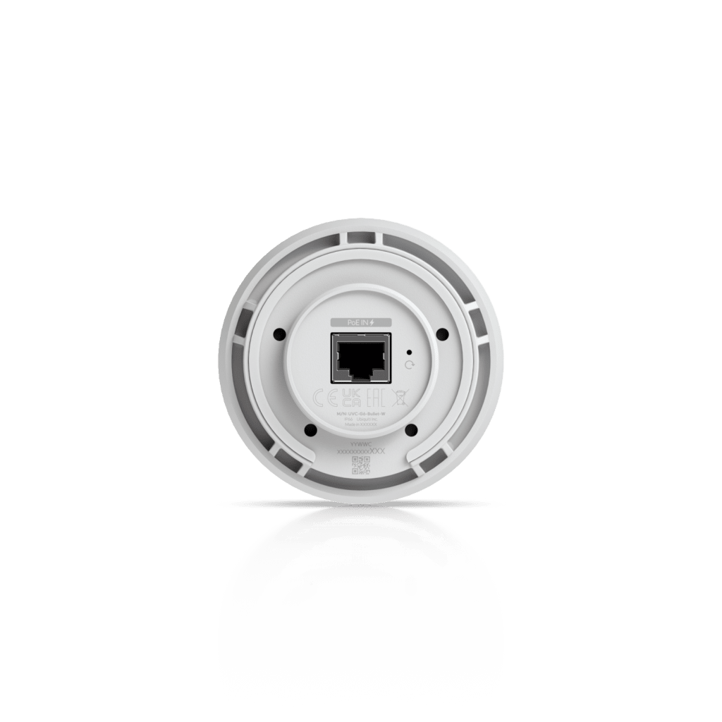 Cámara UniFi Protect G6 Bullet Color Blanco, PoE, 1.8" 4K, AI Multi-TOPS, Visión Nocturna IR 30m, Protección IP66, Reconocimiento Facial y Placa, Montaje en Pared, Techo, Poste
