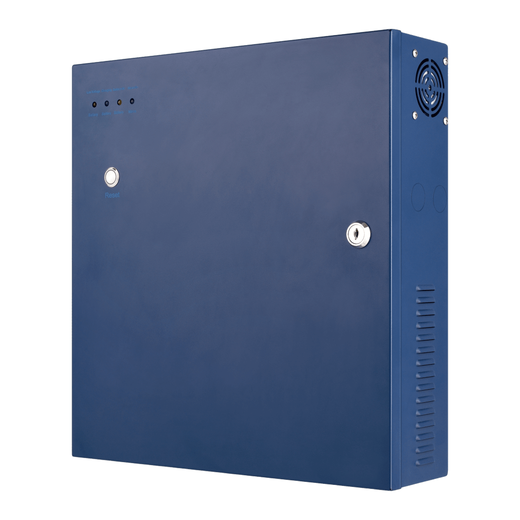 Fuente de poder profesional PoE (Power over Ethernet) de 8 puertos con capacidad total de 360W, diseñada específicamente para sistemas de videovigilancia CCTV y control de acceso.