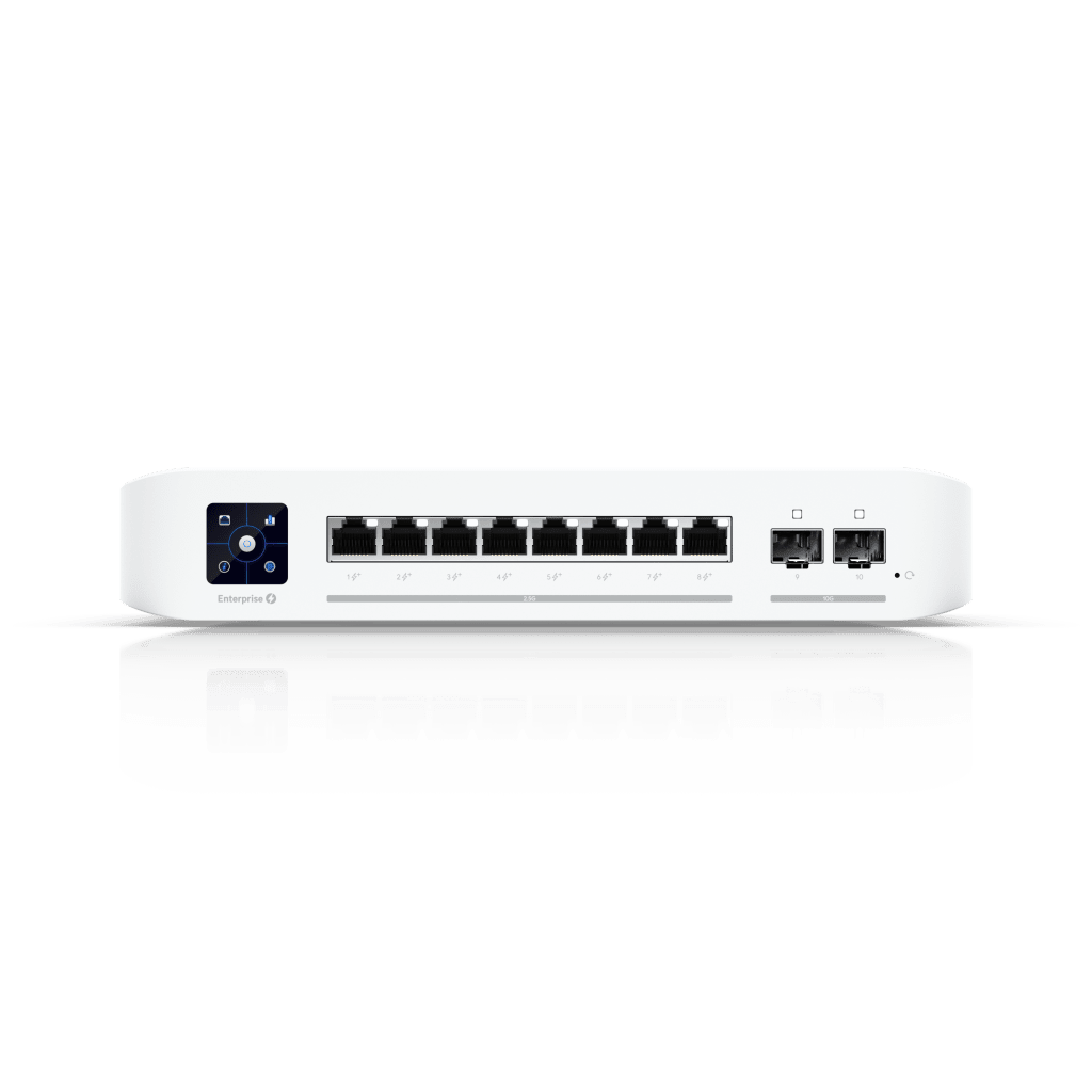 UniFi Switch Empresarial Capa 3 de 8 Puertos PoE 802.3af/at 2.5G + 2 Puertos 1/10G SFP+, 120W, Pantalla Informativa