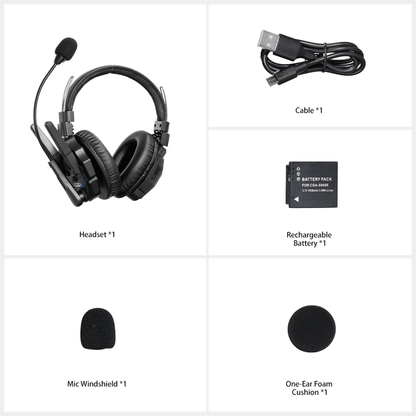 Intercomunicador Inalámbrico Binaural / Cancelación de Ruido IA / Rango 500 m (1640 ft) / Bluetooth 5.0 / Batería 1050mAh / Resistente a Lluvia