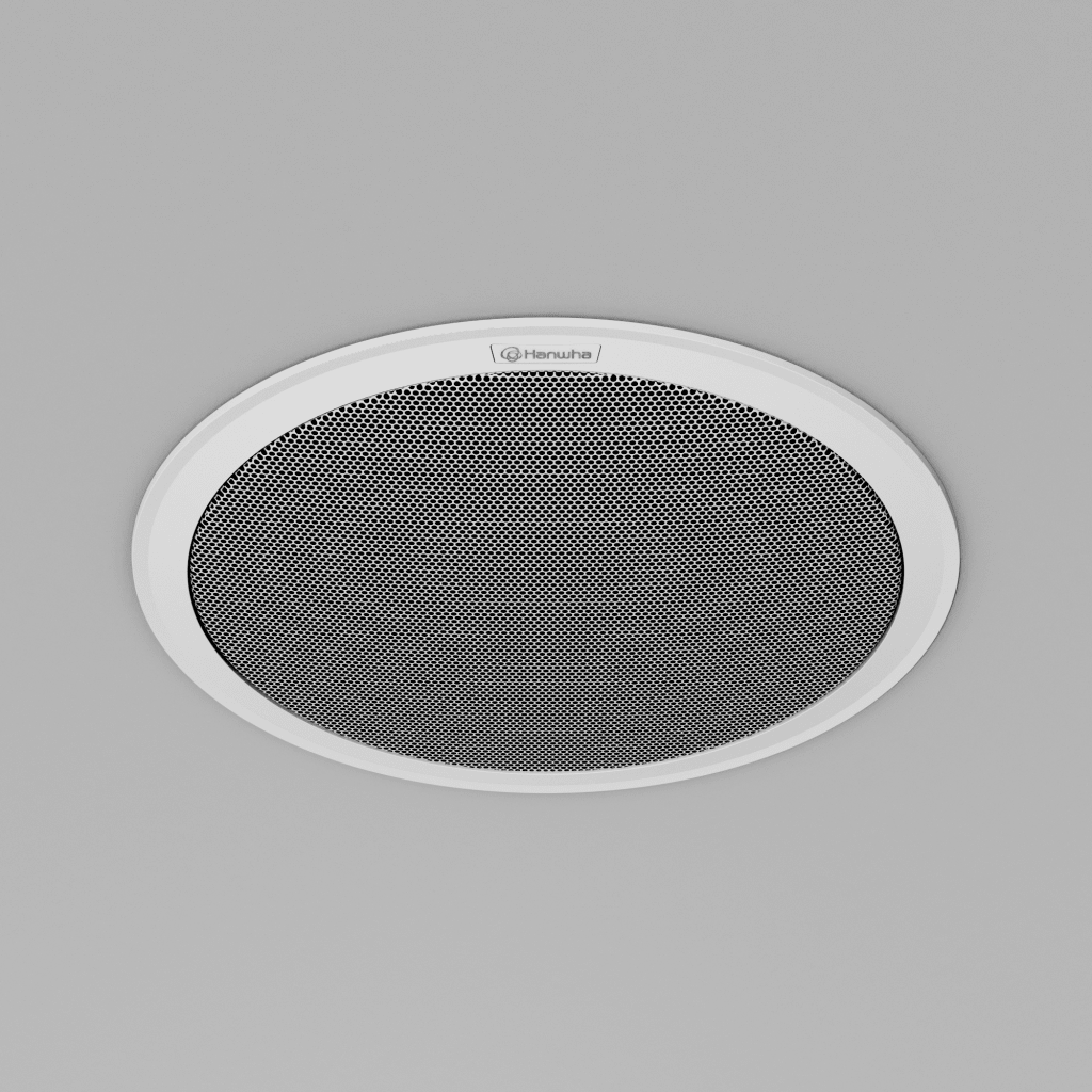 Altavoz IP para instalacion en plafon / 10W / PoE+ / Para integración con sistema Hanwha / SIP, IPv4, HTTP, DNS, NTP, TCP, UDP, ARP.