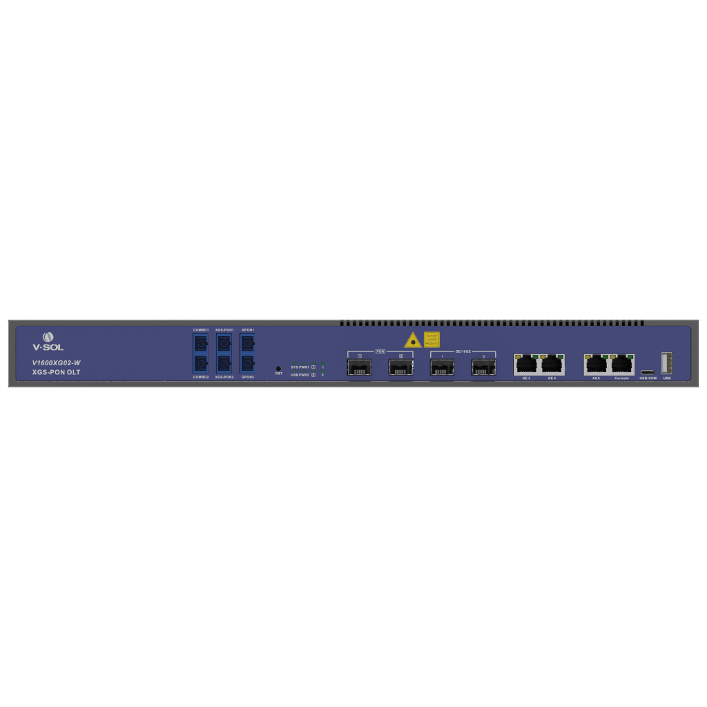 OLT Dual de 2 Puertos XGSPON/GPON con WDM Integrado/ 4 Puertos Uplink (2 Puerto Gigabit RJ45 + 2 Puertos SFP/SFP+) / Hasta 512 ONUs