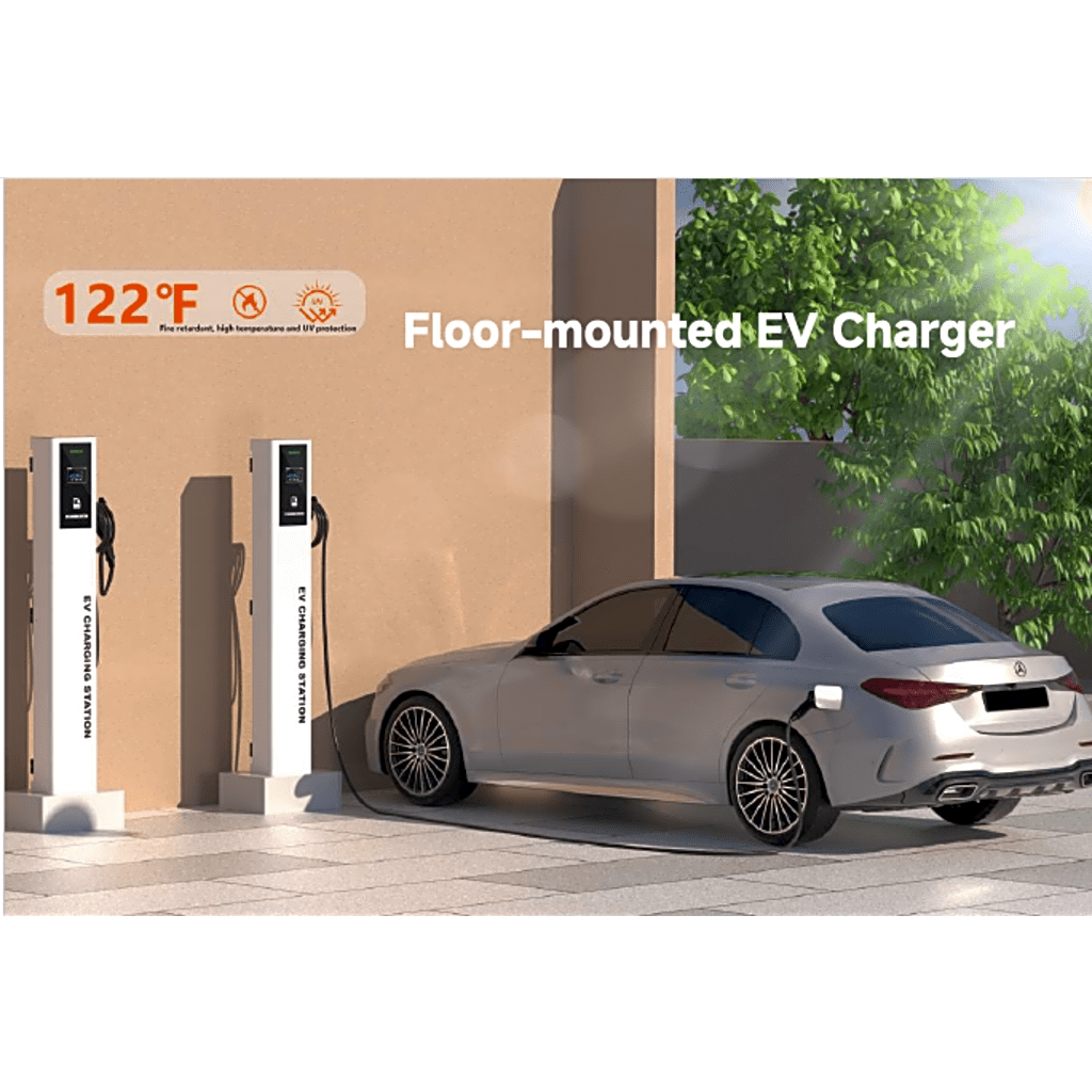 Estación de Carga para Vehículos Eléctricos / Tipo Pedestal / Doble Conector Tipo 1 (SAE J1772) / 48 A / 11.5 kW por Puerto / Pantalla LCD 4.3 in (10.9 cm) / RFID / Protección IP54 / Chasis SGCC Galvanizado