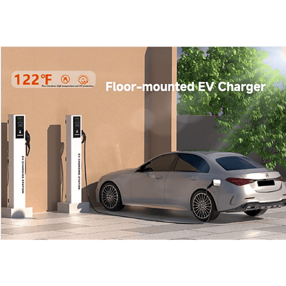Estación de Carga para Vehículos Eléctricos / Tipo Pedestal / Doble Conector Tipo 1 (SAE J1772) / 48 A / 11.5 kW por Puerto / Pantalla LCD 4.3 in (10.9 cm) / RFID / Protección IP54 / Chasis SGCC Galvanizado