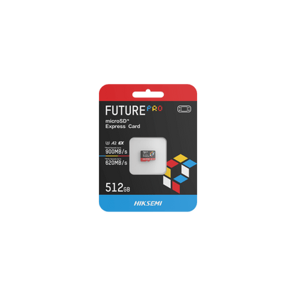Tarjeta microSD Express 512G / 900 MB/s Lectura / 620 MB/s Escritura / PCIe Gen 3x1 + NVMe / U3 A2 EX / Compatibilidad UHS-I UHS-II