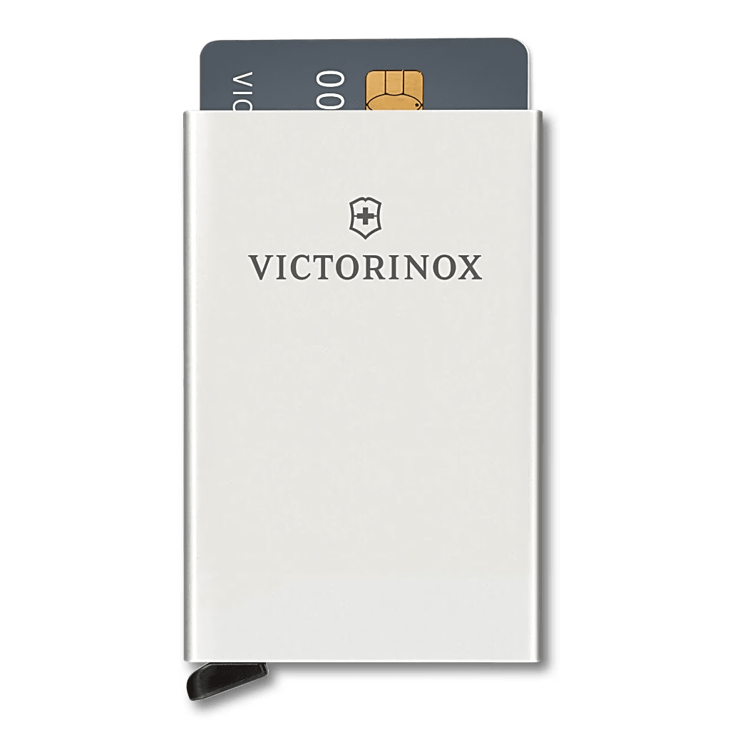 Tarjetero / Almacenamiento Seguro 4-6 Tarjetas / Aluminio Duradero / Protección RFID / Sistema Deslizamiento Patentado / Color Gris Claro.