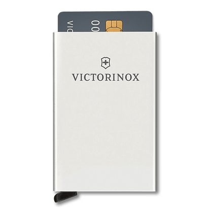 Tarjetero / Almacenamiento Seguro 4-6 Tarjetas / Aluminio Duradero / Protección RFID / Sistema Deslizamiento Patentado / Color Gris Claro.