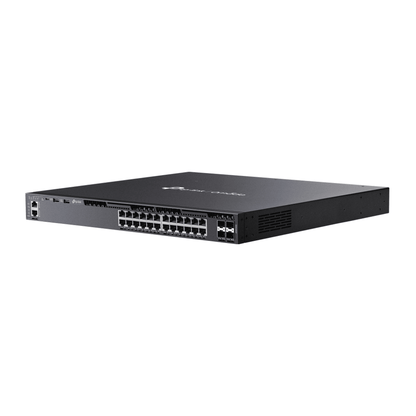Switch Omada L3 SDN Administrable / 24 puertos PoE af/at Gigabit y 4 puertos SFP+ / Presupuesto PoE 720W / Funciones RIP, VRRP, Servidor DHCP / Administración centralizada OMADA / Fuente Redundante