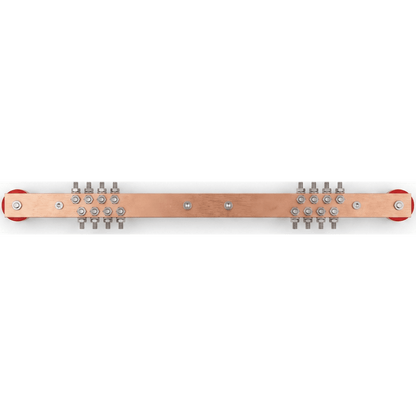 Barra Distribución Tierra Rack 19 in / Cobre 100% / 550A / Aisladores Rojos / 0.64 cm (0.25 in) / J-STD-607-A
