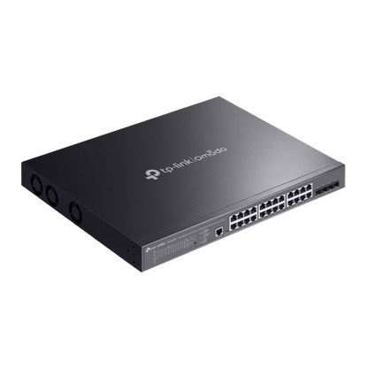 Switch L2+ Gestionado Omada / 24 Puertos Gigabit RJ45 + 4 Puertos 10G SFP+ / 16 Puertos PoE+ (30W) + 8 Puertos PoE++ (90W) / 128 Gbps Capacidad / 95.23 Mpps Forwarding / 500W PoE Budget / SDN Cloud Management
