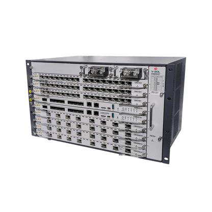 OLT Modular tipo Chasis GPON/XGS-PON Combo, 7 Ranuras de Servicio, Incluye 1 Tarjeta de Servicio de 16 puertos GPON