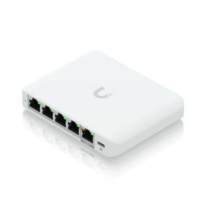 USW Flex Mini 2.5G Switch de 5 puertos 2.5G, Compacto, para Escritorio, se puede Energizar por PoE o con un Adaptador tipo USB-C