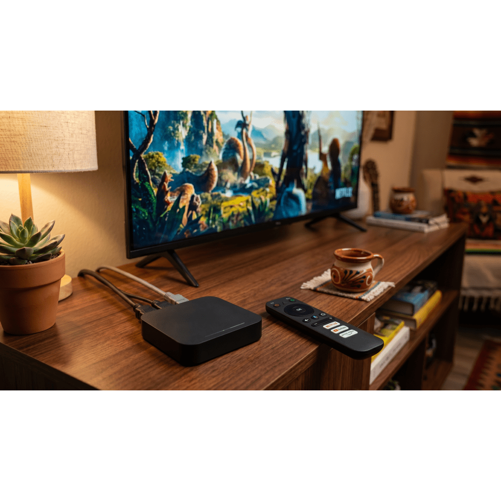 STB 4K Android con Google TV / Alto Rendimiento / Conexión Wi-Fi y por Cable / Control Remoto Bluetooth / Salida HDMI / Software de Gestion para ISP´s