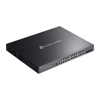 Switch Omada L3 SDN Administrable / 24 puertos PoE af/at Gigabit y 4 puertos SFP+ / Presupuesto PoE 720W / Funciones RIP, VRRP, Servidor DHCP / Administración centralizada OMADA / Fuente Redundante