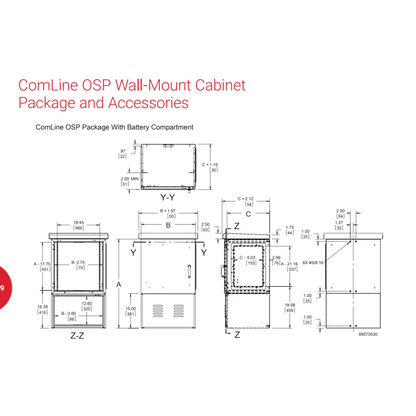 Gabinete Para Exterior OSP ComLine de 18 UR con espacio para Baterías, 700 mm de Ancho, 600 mm de Profundidad De Aluminio, Color Gris Claro Con Protección NEMA 4/12/4X/3/3R; IP66