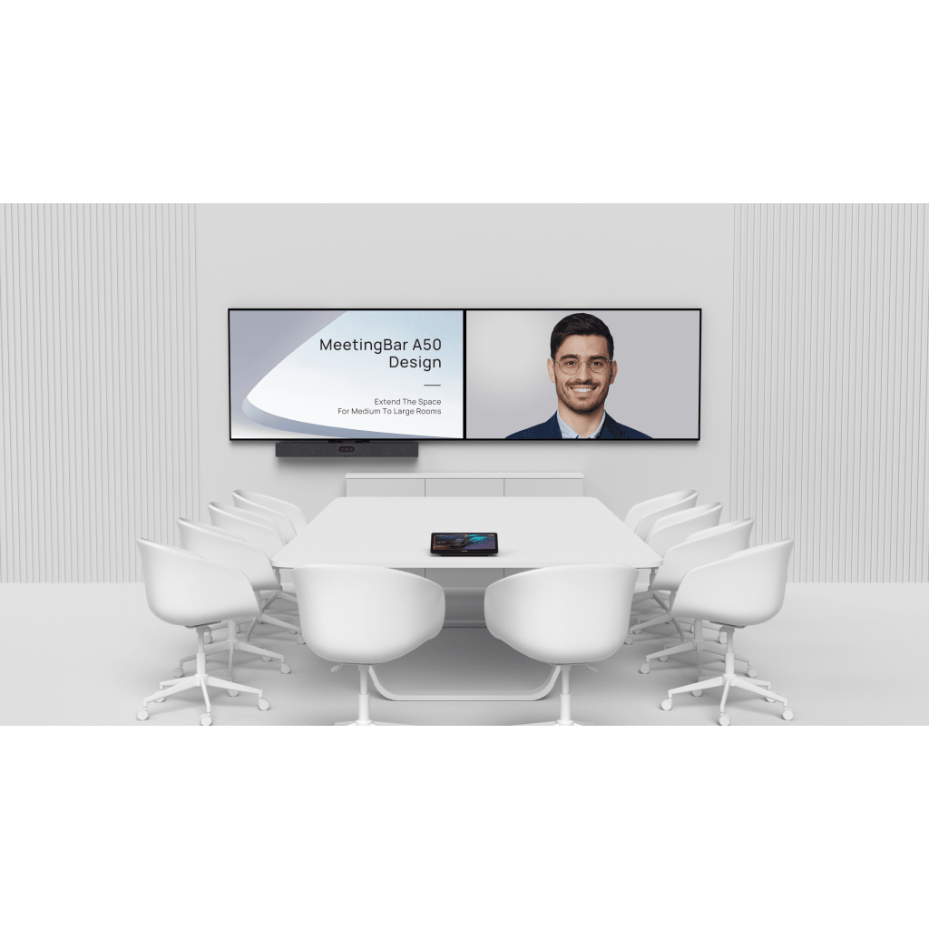 Barra de Videoconferencia Yealink A50 con IA y Consola Táctil CTP25, Todo en Uno para Salas Medianas y Grandes con Seguimiento Automático del Hablante