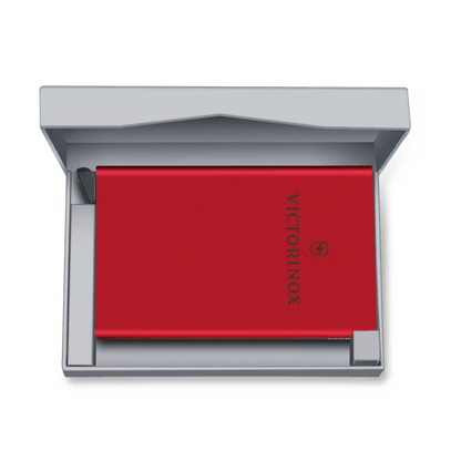 Tarjetero / Almacenamiento Seguro 4-6 Tarjetas / Aluminio Duradero / Protección RFID / Sistema Deslizamiento Patentado / Color Rojo.