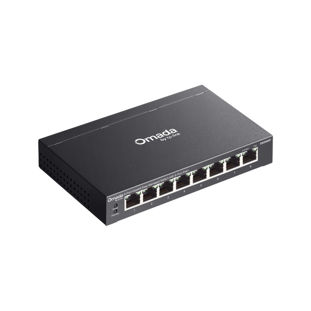 Switch Gigabit Easy Managed 8 Puertos / PoE+ 64W / Cloud Management Omada / 16 Gbps Switching / Fanless / Desktop-Wall Mount