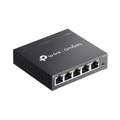 Switch Gestionado Omada SDN / 5 Puertos Gigabit RJ45 / 10 Gbps Capacidad Switching / 7.4 Mpps Forwarding Rate / Gestión Cloud Centralizada / VLAN 802.1Q / QoS 8 Colas Prioridad / Metal Fanless