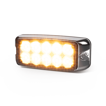 Luz De Advertencia De 5x2" 10 Led, Ámbar/Claro, Bisel Cromado, Lente Transparente