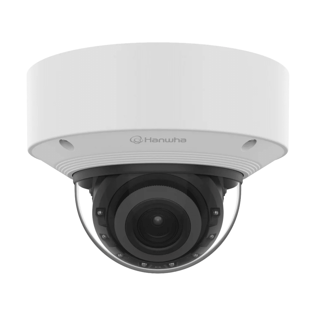 Cámara Domo AI 8 Megapíxeles / Motorizado 4.4-9.3 mm 2.1x / Dual NPU / IR 50 m (164 ft) / IP52 IK10 / Analítica Avanzada IA / extremeWDR 120 dB / Wisenet 9