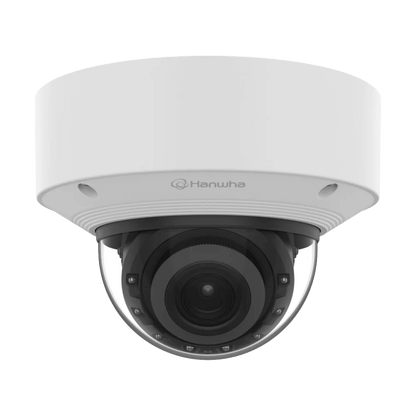 Cámara Domo AI 8 Megapíxeles / Motorizado 4.4-9.3 mm 2.1x / Dual NPU / IR 50 m (164 ft) / IP52 IK10 / Analítica Avanzada IA / extremeWDR 120 dB / Wisenet 9