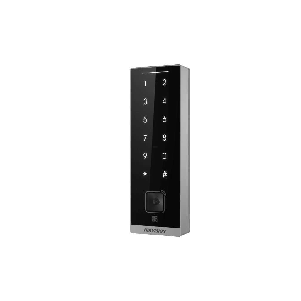 Teclado Esclavo con Lector de Tarjetas Virtuales Bluetooth y Códigos QR / Tarjetas MIFARE y PROX EM / Contraseñas / RS-485 Wiegand OSDP / Frecuencias 13.56 MHz y 125 KHz / Autenticación Tarjeta PIN QR Bluetooth / Táctil