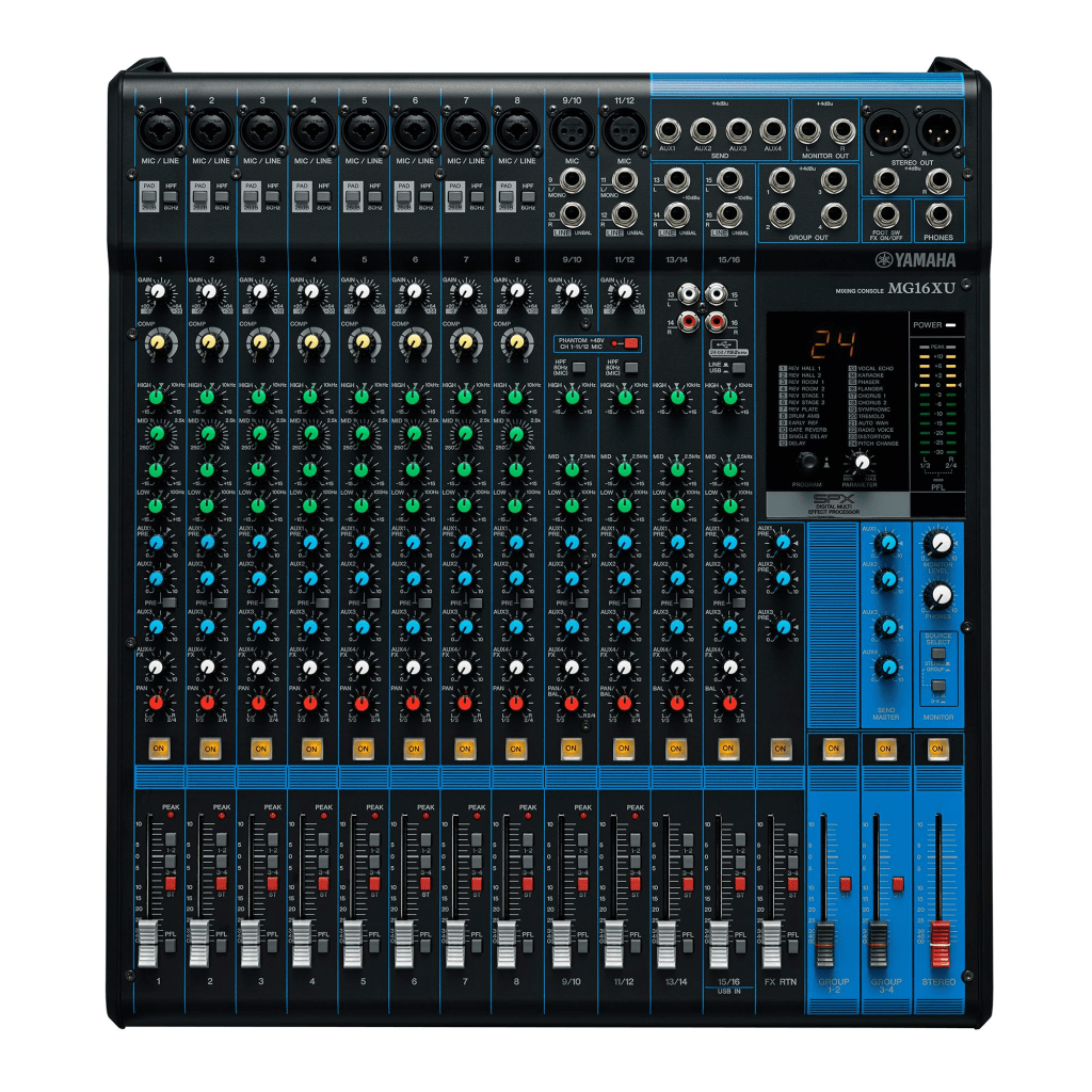 Mezcladora de Audio | 16 Canales | 10 Entradas de Micrófono | Entradas de Línea | Efectos | Interfaz USB
