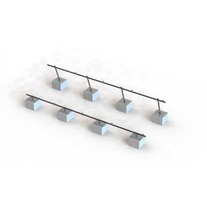 Sistema de Montaje Solar VEKTOR21 / Estructura Ajustable Aluminio AL6005-T5 / Patas Frontales y Ajustables / Bases Cemento Personalizables / Ángulos 10°-30° / Torque 11-13 Nm