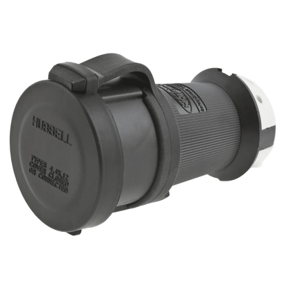 Conector Hembra con Bloqueo de Media Vuelta / 30 A 480 V CA / 3 Polos Trifásico / NEMA L16-30R / Terminal de Tornillo / Cubierta Hermética Negra / Color Blanco y Negro.