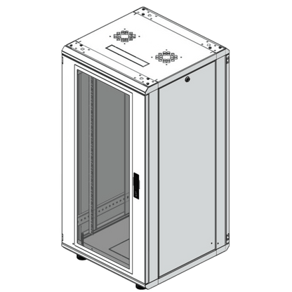 Gabinete Rack 24 Unidades / 19 Pulgadas / Puerta de Cristal / Piso / Acero Calibres 16-18-20 / 750 Kg Carga / 600x605x1190 mm (23.6x23.8x46.9 in) / Vidrio con Cerradura