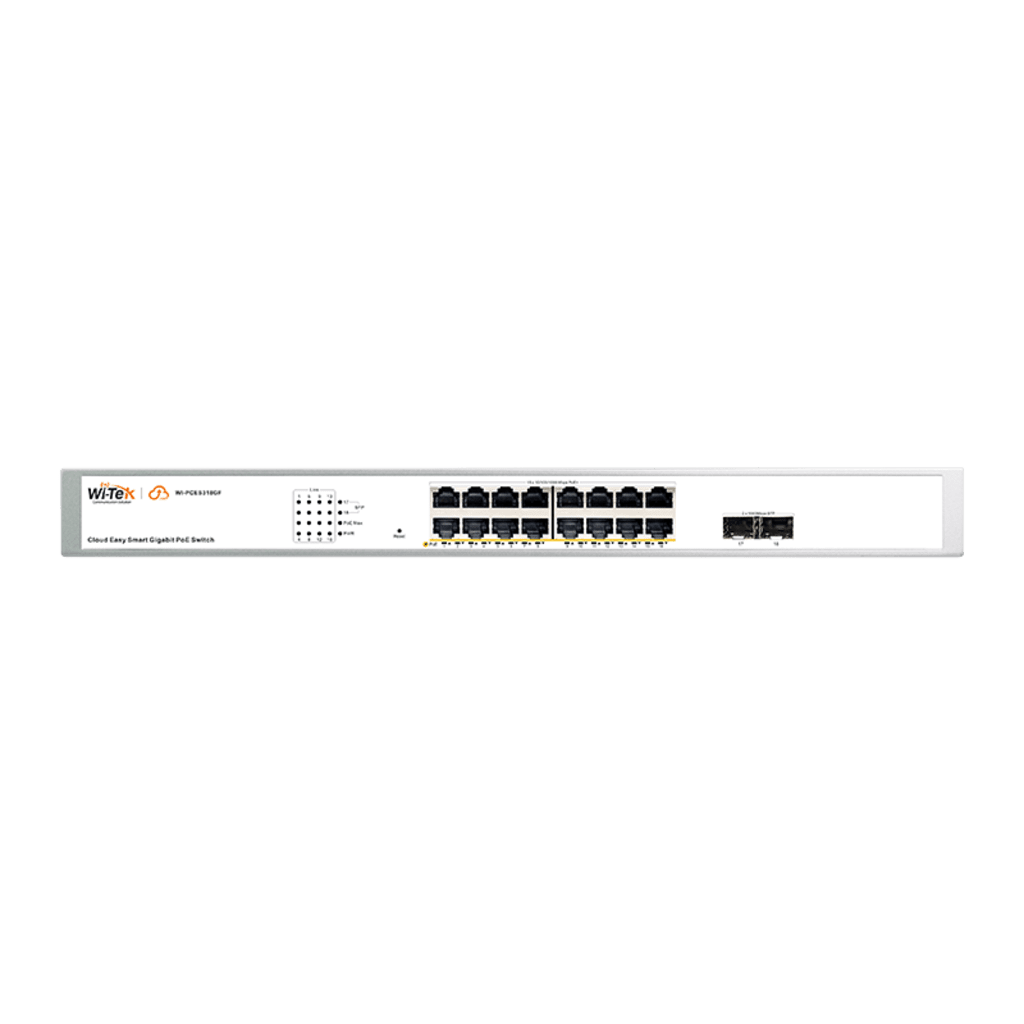 Switch Administrable PoE  / 16 puertos PoE af/at Gigabit /  2 x SFP Gigabit / Administración Cloud Gratuita / Presupuesto 240 W