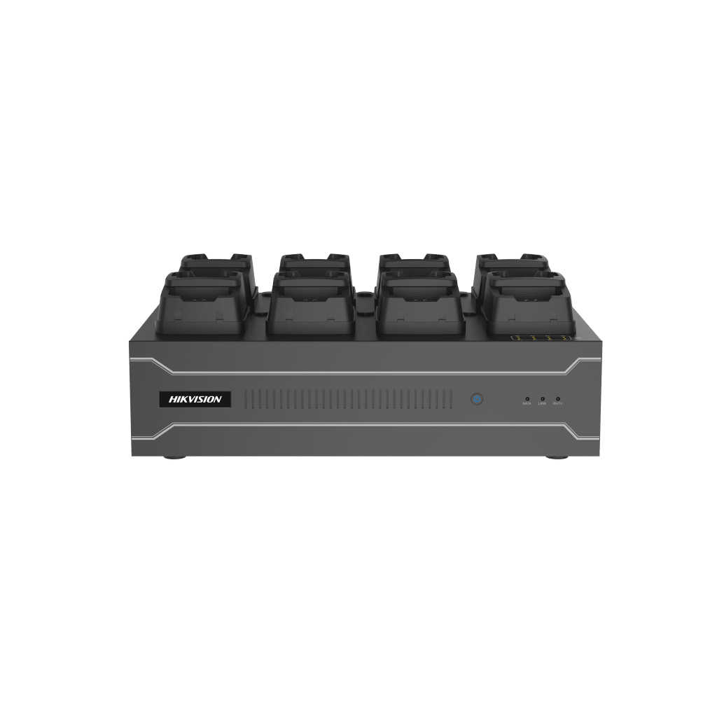 Dock Station de Escritorio con 8 Estaciones de Carga para Body Cams / Doble Interfaz de Red / 4 Bahías de HDD / Carga y Respaldo Automático / Prevención de Pérdida de Datos / Cobertura Cíclica / Reproducción d