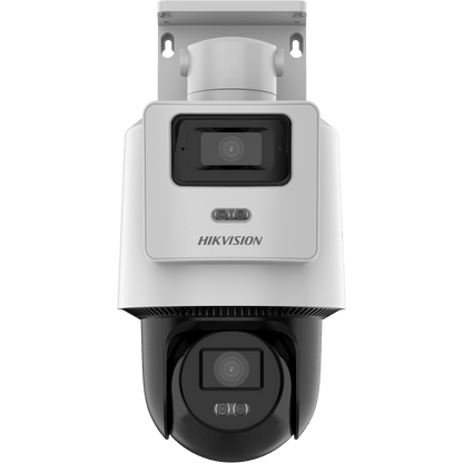 Cámara PTZ TandemVu 4 MP + 4 MP / Lentes 2.8 mm + 8 mm / Dual Light IR + Blanca 30 m / IP66  / Audio Bidireccional